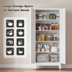 71" Tall Metal Pantry Cabinet, Kitchen Storage Cabinet with 2 Doors and 4 Adjustable Shelves for Kitchen, Living Room, Dining Room, Bathroom and Home, Office (White, 1PC)