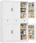 HITHOS 71" Tall Kitchen Pantry Storage Cabinet w/Drawers & Shelves, White | 47"W Kitchen Pantry Cabinet with Swing Out Doors, Large Wood Storage Cabinet, Modern Deep Food Pantry, Living Room