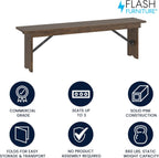 Flash Furniture Hercules 60x12 in Commercial Folding Bench, Rustic | Foldable Locking Legs, Farmhouse, Rustic