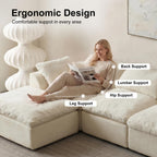 Oversized Cloud Couch Sectional Sofa for Living Room, Modular L Shaped Chenille Sofa with Chaise Lounge, Deep Seat Convertible Couch, Compressed No Assembly Floor Sofa (White)