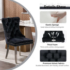 Clear Round Glass Top Dining Set for 4, 36'' Modern Luxury Circle Dinner Room Set, 5 PCS Mid Century Circular Kitchen Table Set, Black High-end Tufted Chairs, for Small Apartment (Silver)