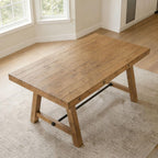 chairus 59'' Farmhouse Dining Table, Solid Wood Rustic Kitchen Table with Metal Stretcher, Large Rectangular Wooden Dining Room Table for Living Room/Home Office, Easy Assembly, Light Walnut