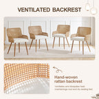 Rattan Dining Chairs Set of 4,Farmhouse PE Rattan Kitchen Chair with Upholstered Cushion and Metal Legs for Home,Kitchen,Brown