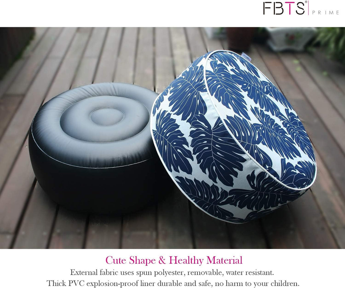 Inflatable Footstool Ottoman Navy Leaves Round 21x9 Inch Patio Foot Stools and Ottomans Portable Footrest