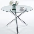 Modern Dining Room Table for 4 People, 36" Round Dining Table with Silver Chrome Metal X-Base, Circle Tempered Glass Dining Room Tables, Small Dining Table Kitchen Tables Dinner Tables