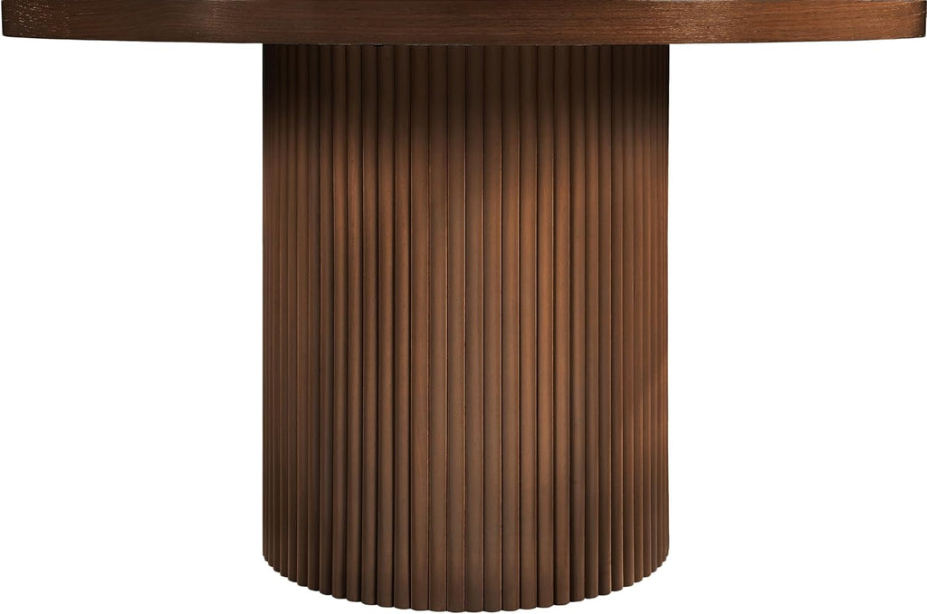 Meridian Furniture 728Brown-T Belinda Collection Mid-Century Modern Dining Table, Solid Wood Base, Brown Finish Oak Wood Veneer MDF Top, Round Top, Fluted Base, 48" W X 48" D X 31" H, Brown