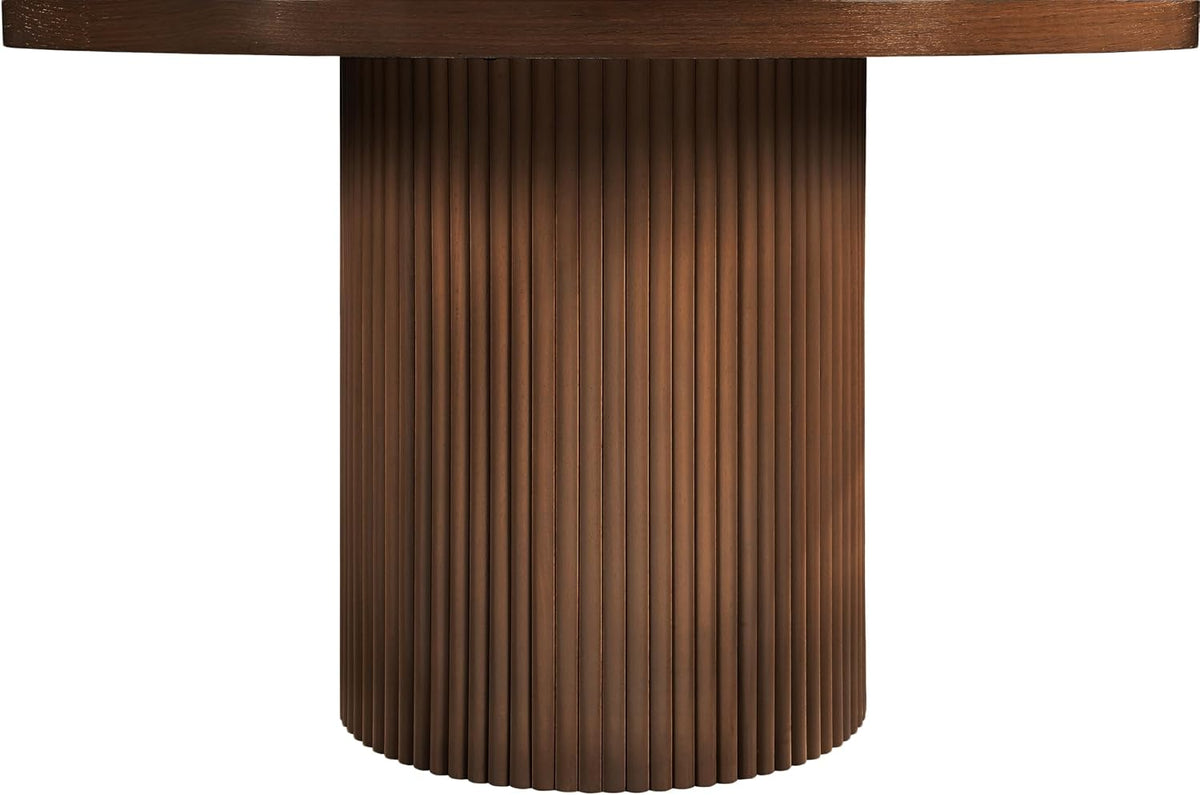 Meridian Furniture 728Brown-T Belinda Collection Mid-Century Modern Dining Table, Solid Wood Base, Brown Finish Oak Wood Veneer MDF Top, Round Top, Fluted Base, 48" W X 48" D X 31" H, Brown