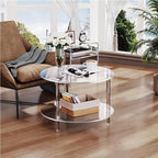 Acrylic Coffee Table, 2 Tier Round Coffee Table, Modern Clear Coffee Table, Clear End Table, Small Round Side Table for Couch, Living Room, Bedroom