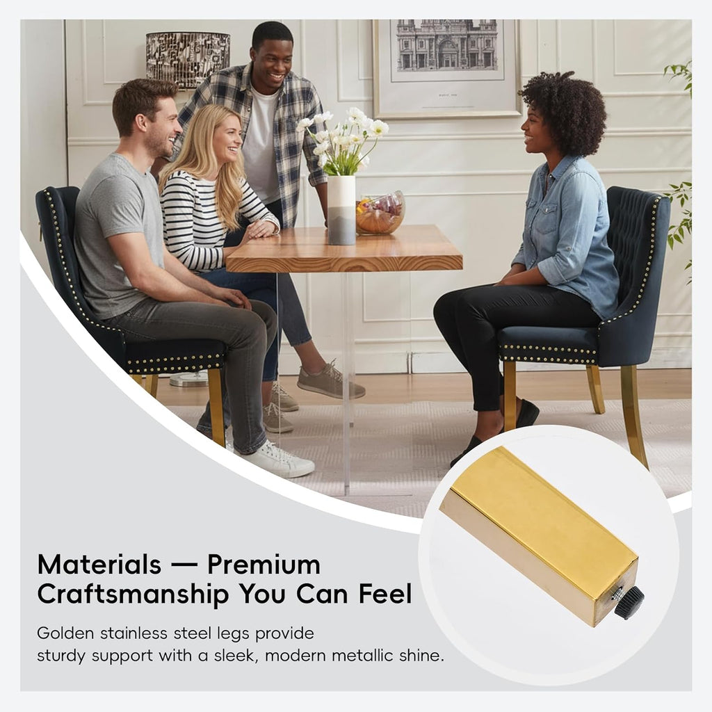 Velvet Double Dining Loveseat Bench with Wing Back, Tufted Upholstered 2-Seat Design,Golden Stainless Steel Legs, Modern Mid-Century Accent Seating for Dining Room, Kitchen, or Entryway (Black)