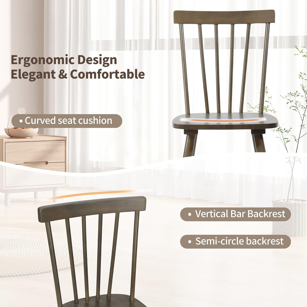 DUHOME Windsor Dining Chairs Set of 2, Farmhouse Mid Century Modern Wooden Spindle Back Kitchen Chairs with Comfortable Seat，Wood Dining Chairs for Dining Room, Living Room & Bistro