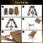 Camptime Portable Camping Chair, Lightweight Compact Backpacking Chair with Side Pocket, Wide Seat Folding Chair for Camping, Hiking, Beach - Supports 330Lbs, Khaki