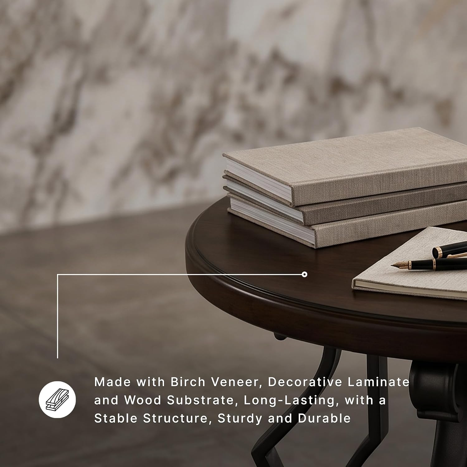 Signature Design by Ashley Frallyn Classic End Table with Curved Metal Supports, Dark Brown & Gray