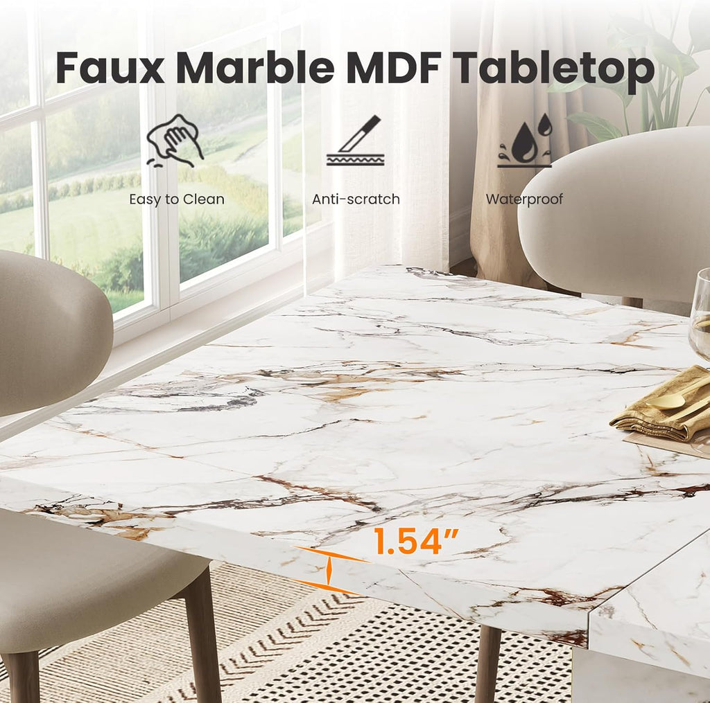 HOMISSUE 70" Faux Marble Dinner Table，Rectangle Modern White Dining Table for 6-8 People，Large Kitchen Furniture Table with Sturdy Base for Dining Room, Living Room, White