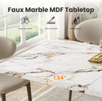 HOMISSUE 70" Faux Marble Dinner Table，Rectangle Modern White Dining Table for 6-8 People，Large Kitchen Furniture Table with Sturdy Base for Dining Room, Living Room, White