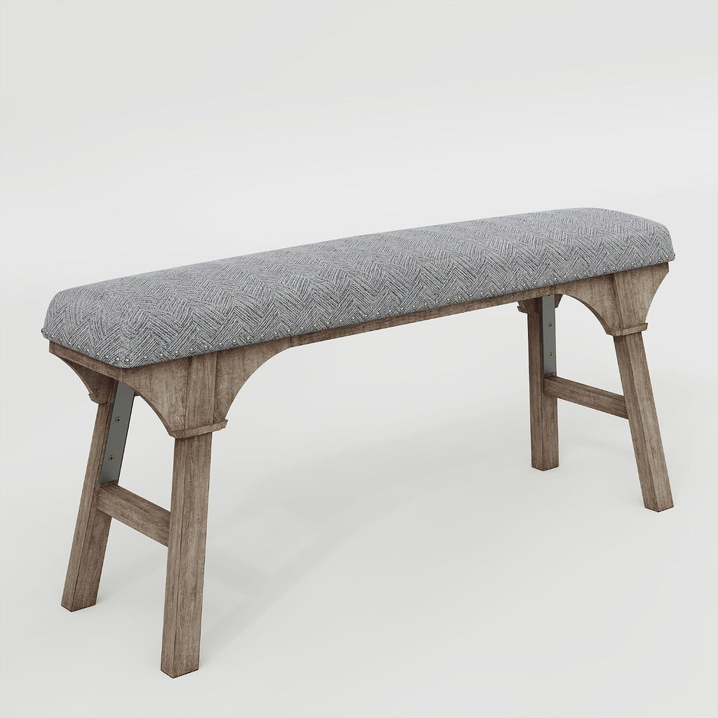 DIBRATY 44'' Upholstered Entryway Bench, Vintage Linen Texture End of Bed Bench with Solid Wood Legs, 300 LBS Weight Hallway Shoe Storage Benchs for Kitchen, Living Room, Gray