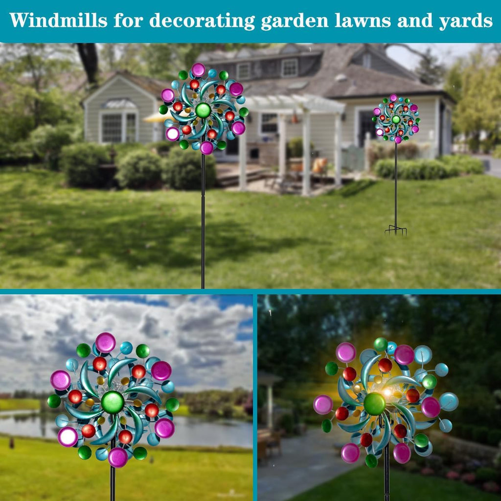 Solar Wind Spinners Outdoor - Wind Sculptures & Spinners, 60.6 Inch Windmill Kinetic Yard Art Decor with Stake, Wind Spinner for Yard and Garden Lawn Farmhouse (Circle)