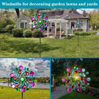 Solar Wind Spinners Outdoor - Wind Sculptures & Spinners, 60.6 Inch Windmill Kinetic Yard Art Decor with Stake, Wind Spinner for Yard and Garden Lawn Farmhouse (Circle)