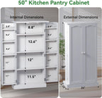 FJTJBSI 50" LED Kitchen Pantry Cabinet White Storage Cabinet Food Pantry with Doors and Adjustable Shelves Freestanding Buffet Cupboards Sideboard for Kitchen Living Room and Dinning Room