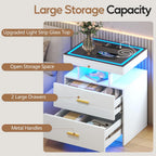 LED Nightstand Set 2 with Charging Station,Motion Senor,White | Night Stand with 2 Drawers,Glass Top Smart BedSide Table,Modern End Table Side for Bedroom,Living Room,Office