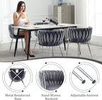 Modern Velvet Dining Chairs Set, Upholstered Dining Chair with Woven Back and Silver Metal Legs, Modern Armchair for Living Room/Kitchen/Bedroom (Gray, 2pcs)