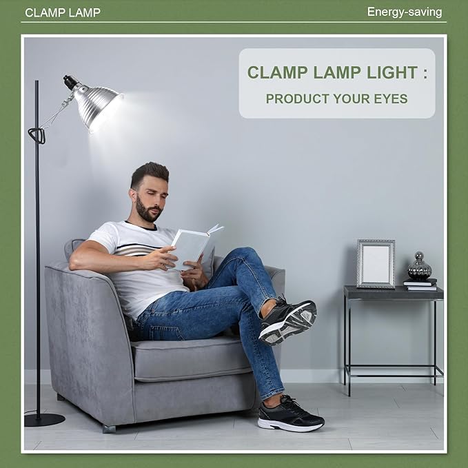 Macarrie 30 Pack 5.5 Inch Clamp Lamp Light with Aluminum Reflector, 6ft SPT-2 18awg Cord and Adjustable Stand Fixture E26 Socket, up to 150 Watt, with Bulb Guard