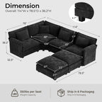 ELUCHANG 114" Oversized V-Shaped Cloud Couch Modular Sectional Sofa with Throw Pillows, 6-Seats w/Corner Comfy Double Layer Upholstered Deep Sofa for Living Room, DIY Combination, Chenille Black