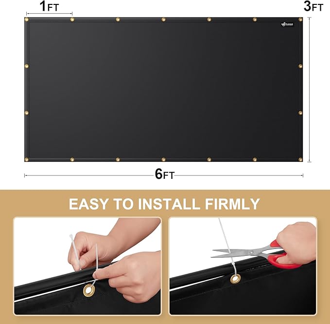 FLASLD Heavy Duty Fireproof Fence Cover and Screen Protect Deck Railing from Grill Heat, Balcony Privacy Screen Cover, Apartment Railing, Waterproof Windscreen (3'x6')
