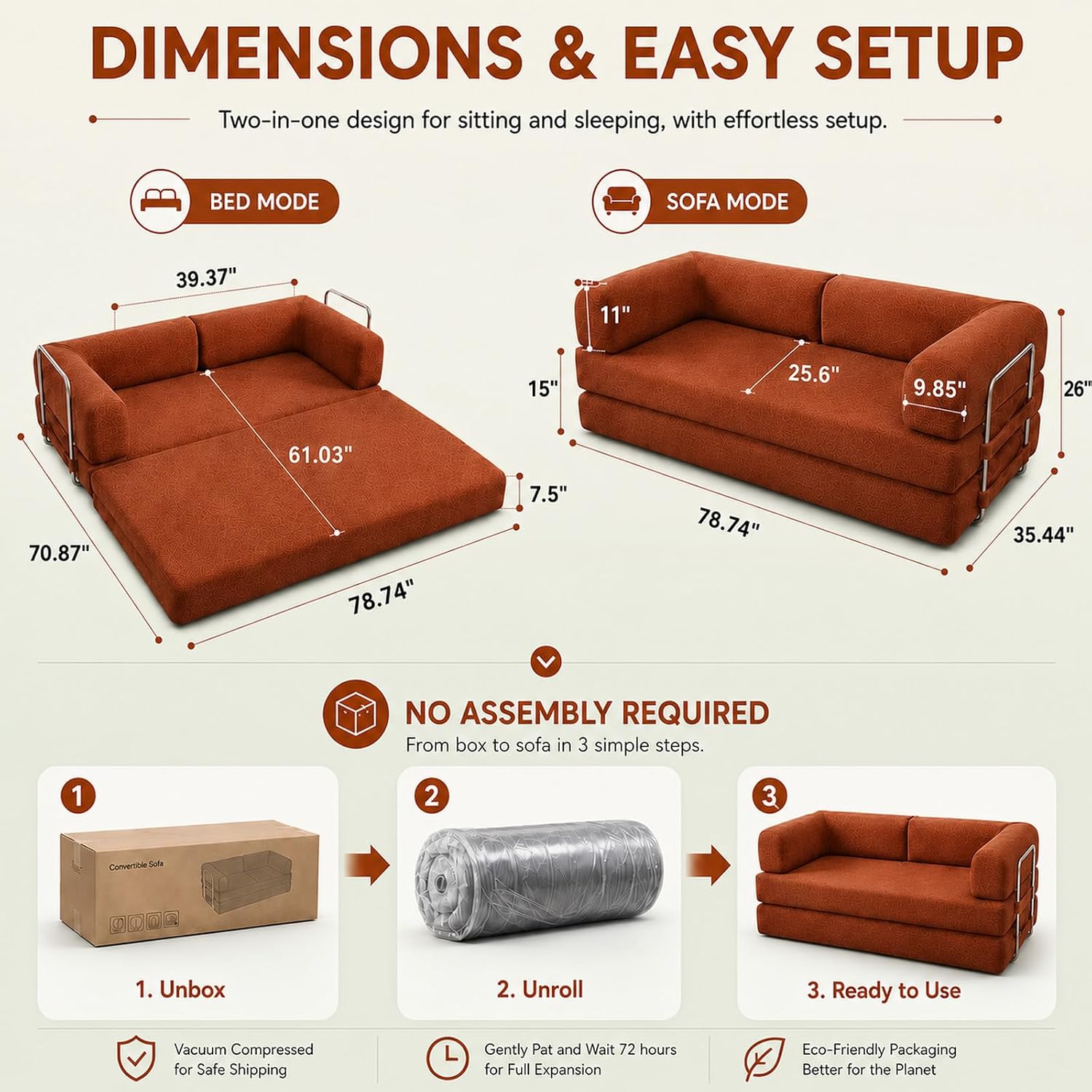 WHGBJA 79" 5 in 1 Convertible Sofa Bed Couch, Modular Sectional, Loveseat | Futon Sofa Bed, Pull Out Corduroy Couch Foldable, Couch for Living Room, No Assembly