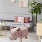 Animal Footstool Elephant Bench Portable Shoe Changing Cute Storage Wooden Ottoman Stool Sofa Tea Stool for Decoration Bedroom Living, Pink