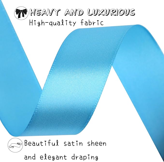 Light Blue Solid Satin Ribbon 1 Inch 25 Yards Solid Polyester Fabric Ribbon for Gift Wrapping Wedding Christmas Baby Shower Birthday Party Decoration Handmade Immortal Flower Craft