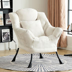 Lazy Chair for Living Room, Large Beige Accent Chair with a Throw Pillow, Leisure Sofa Chair Set, Comfy Reading Chair for Bedroom, Dorm Room, Office