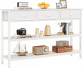 Furologee White Long 47" Console Sofa Table with 3 Drawers, Entryway Table with 3-Tier Storage Shelves, Display Shelf for Entry Way, Hallway, Couch, Living Room, Kitchen, Foyer | Industrial Hallway Table with Open Wooden Shelves for Hallway, Entry Way