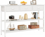 Furologee White Long 47" Console Sofa Table with 3 Drawers, Entryway Table with 3-Tier Storage Shelves, Display Shelf for Entry Way, Hallway, Couch, Living Room, Kitchen, Foyer | Industrial Hallway Table with Open Wooden Shelves for Hallway, Entry Way