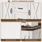 Vabches File Cabinet with 3 Drawers Fits Files Letter/A4 Size, Rustic White | Farmhouse Lateral File Cabinet, Wooden Filing Cabinet with Door and Adjustable Shelves Printer Stand for Home Office