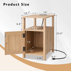 IFGET Farmhouse Nightstand Set of 2, End Table with Charging Station, Rustic Side Table w/Barn Door & Open Shelves, Bedside Table w/Storage Space and Storage Cabinet for Bedroom, Living Room (Natural)