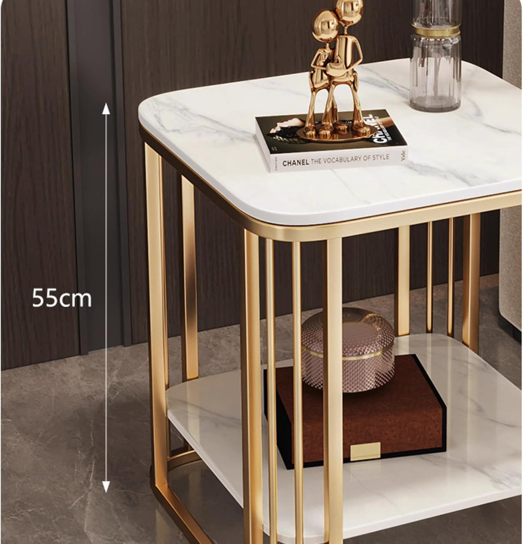 BK&MF Modern Small End Table with Metal Frame,Mobile 2 Tier Sofa Table Living Room Accent Table Narrow Bedside Storage Shelf for Bedroom, Small Spaces,D,80x40x55cm(31x16x22inch)