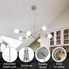 Modern Chandelier, 53 InchH Sputnik Ceiling Light Dining Room Light Fixtures Over Table Height Adjustable Mid Century Hanging Light E26 Pendant Lighting for Bedroom Kitchen Foyer 8-Light Silver