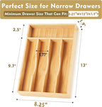 Bamboo Kitchen Drawer Organizer, 8.25 Inch Silverware Utensil Holder for Samll Drawer, Silverware Organizer for Cutlery Knives