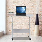 Portable Laptop Computer Desk Stand with Wheels, Rolling Sofa Side Snack Table, Height Adjustable Breakfast TV Tray Bedside Coffee， White L