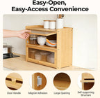 Countertop Kitchen Pantry Cabinet, 20.5x9.8x19.7in Dual-Layer Storage Cabinet for Kitchen Counter, Bamboo Storage Bin with Acrylic Door Panel, Elevated Fence, Translucent Hovering Cabinet Door (Log)