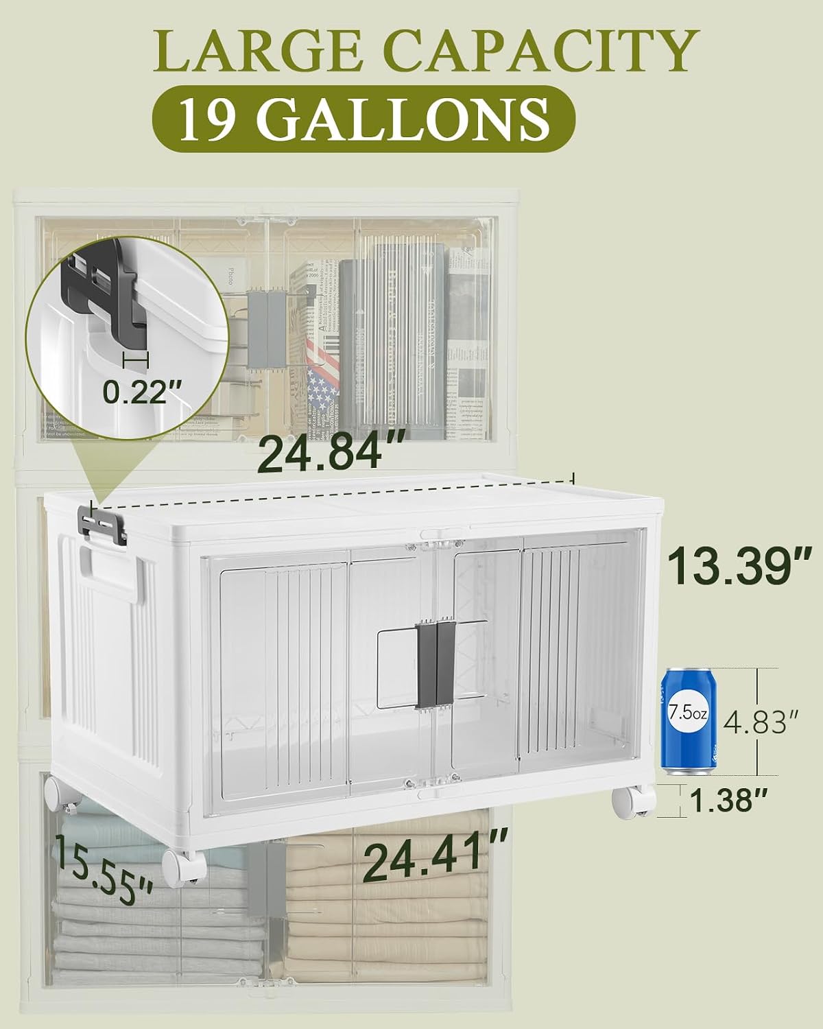 OlarHike 76QT Storage Bins with Lids for Home, Office, Closet, Dorm, 3 Pack