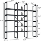 Large Bookshelf 5 Tiers, Triple Wide Geometric Bookcase, 71 Inches Tall Industrial Book Shelves Etagere Book Case, Sturdy Metal Frame, Freestanding Display Shelving Unit (Black)