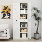 GOFLAME 72” Tall Pantry, Modern Farmhouse Cupboard Cabinet with 4 Barn Doors, Storage Drawer & 3 Adjustable Shelves, Versatile Storage with Anti-TIPP Kits for Living Room, Dining Room, White