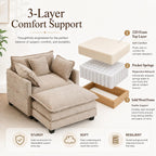 41" Oversized Chair with Ottoman, Chenille Reading Chair and a Half, Deep Seat Comfy Armchair with Pillows for Living Room, Bedroom, Apartment, Home Office (Coffee)