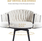 BFZ Swivel Bar Stools Set of 3, 26" Counter Height Barstools, Beige | Fabric, Upholstered Seat, Woven Backrest, Metal Frame, Mid-Century Modern, For Kitchen Island