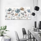 Elegant Flowers Canvas Wall Art - Floral Pictures for Wall Decor Indigo Brown Grey Canvas Painting Nature Printing Artwork for Living Room Bedroom Home Office Wall Decoration 29" x 58"