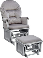 Glider and Ottoman Gray Wood and Light Gray Fabric