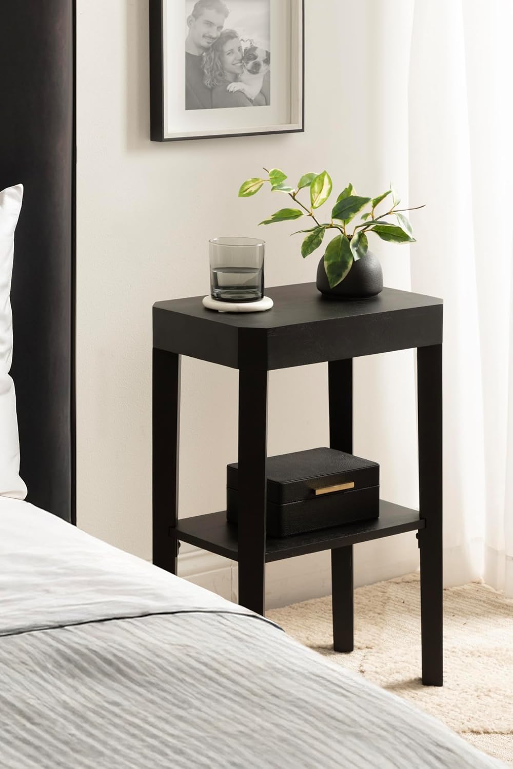 Kate and Laurel Talcott Modern Rectangle Wood Side Table, 16 x 10 x 25, Black, Transitional Decorative Two-Tier End Table for Use as a Bedroom Nightstand or Living Room Accent