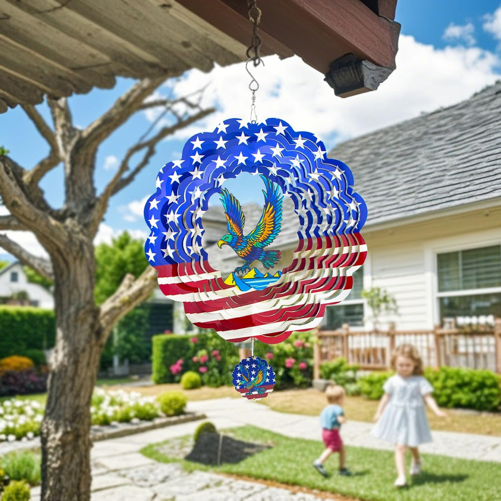 Wind Spinners,12 inch American Eagle with 360° Swivel Hook for Yard and Garden, Bird Wind Catcher, Metal Wind Spinners Outdoor for Lawn Hanging Crafts Decor Kinetic Yard Art Ornament Gifts