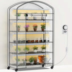 Abimars 5-Tier Greenhouse with Grow Light, Shelf Height Adjustable Metal Plant Shelf with PVC Cover and Wheels, Includes 5-Pack 2900K Full Spectrum Plant Lights, 21x49x80inch